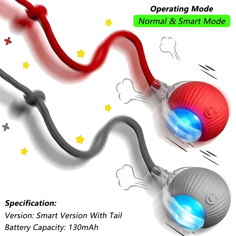 Dog Cat Interactive Ball Toy Automatic Rolling Ball Faux Tail Rechargeable Smart Pet Electric Toy Dog Cat Training Imitate Mouse