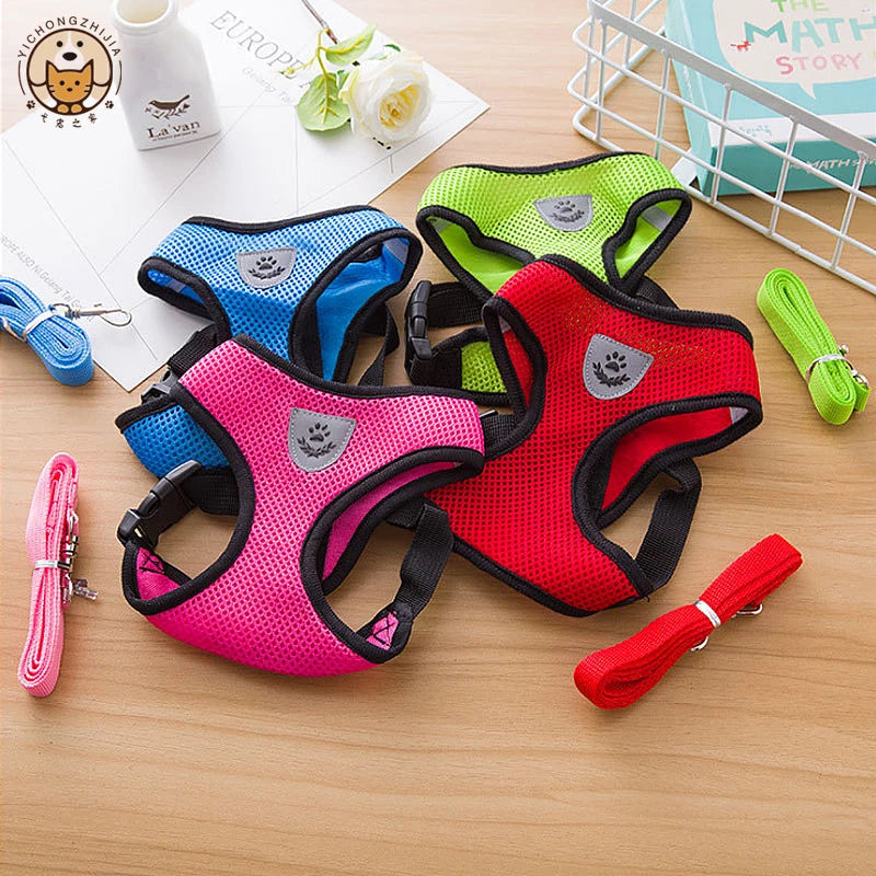 Hot summer small dog pet chest and back breathable dog chest and back suit cat outdoor traction rope child collar